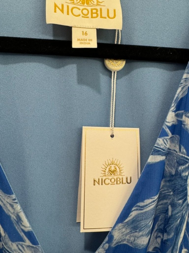 Nicoblu Nwt Angelina Maxi Chiffon Dress Blue And White Floral Toile 16 — image 5 of 5